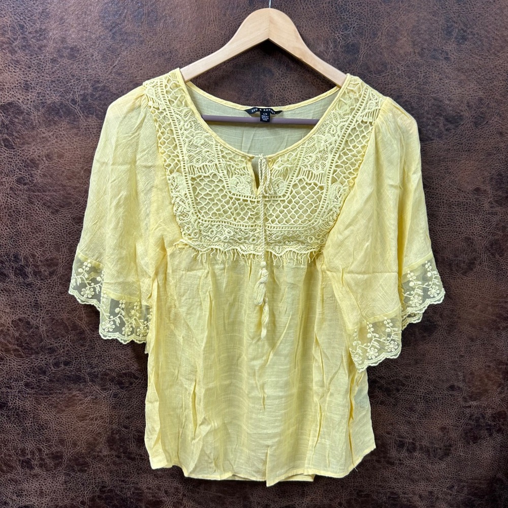 Zac & Rachel Yellow Lace-Yoke Boho Blouse
